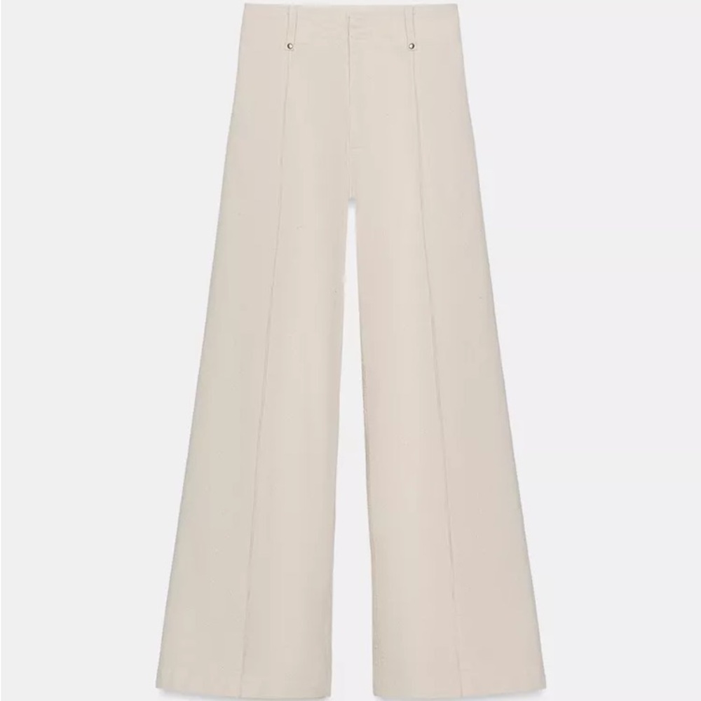 Zara High Waisted Wide-Leg Cream Women's Trousers (NWOT)